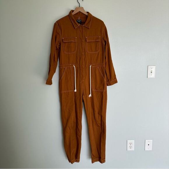 Abercrombie & Fitch Caramel Brown Utility Jumpsuit Long Sleeve Pant Romper - Picture 4 of 9